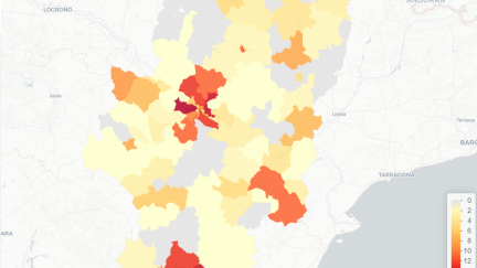 Mapa de casos de COVID-19 en Aragón.