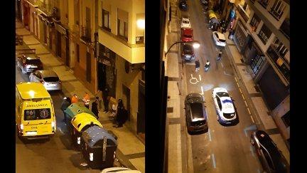 Una ambulancia y agentes de la Policía Local anoche en la calle Dato (Zaragoza).