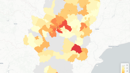 Mapa de casos de COVID-19 en Aragón.