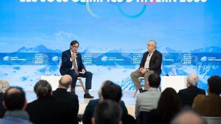 Salvador Illa (PSC) y Alejandro Blanco (COE) en una jornada sobre los Juegos Olímpicos de Invierno de 2030. / Foto: Europa Press