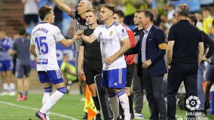 Instante en el que Daniel Lasure ha vuelto a competir con el Real Zaragoza.