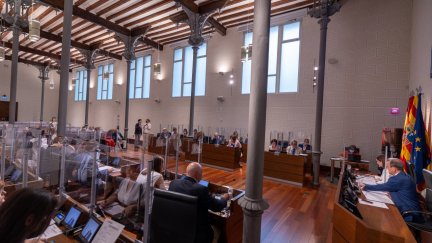 El pleno de este miércoles ha aprobado la concesión de la medalla de Santa Isabel a los 12 presidentes de la institución desde la Transición. / Diputación de Zaragoza