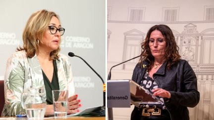 A la izquierda, Mayte Pérez, consejera de Presidencia del Gobierno de Aragón, y, a la derecha, Laura Vilagrà, consellera de Presidencia de la Generalitat.