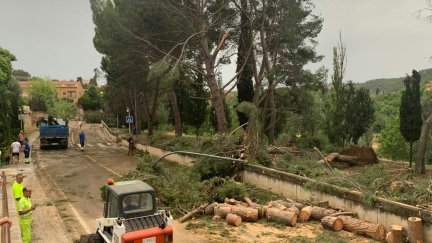 El tornado tumbó a su paso árboles y generó numerosos destrozos en Alcañiz. / Europa Press