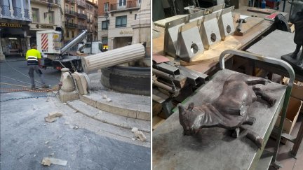 La columna y la escultura del Torico tras el accidente.