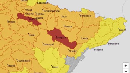 Mapa de los avisos de riesgo por altas temperaturas en Aragón. | AEMET