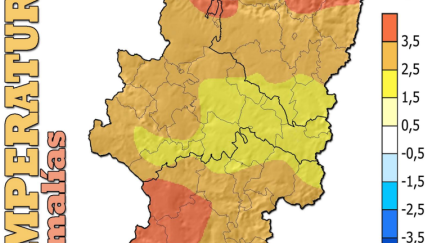 Mapa de las anomalías térmicas registradas por la AEMET./ AEMET Aragón
