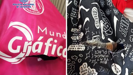 Estos son los cortes que se realizaron en las mochilas para robar los móviles./ Policía Nacional