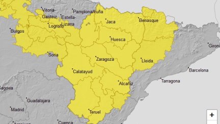 Mapa del aviso amarillo por riesgo de tormentas. / Aemet