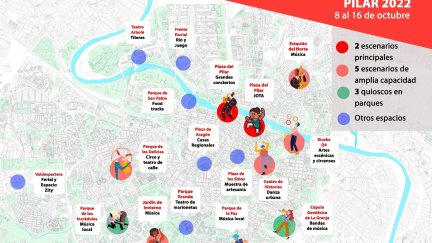 Mapa de los escenarios y espacios de ocio que se instalarán en las fiestas. / Ayuntamiento de Zaragoza