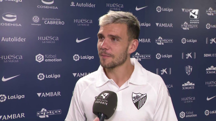 Alex Gallar, en la zona mixta de El Alcoraz este pasado domingo.