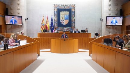 Intervención de Darío Villagrasa, coordinador de la ponencia, en las Cortes de Aragón. / Cortes de Aragón
