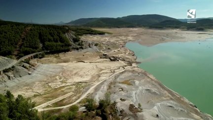 Vista aérea de la situación actual del embalse de Yesa.
