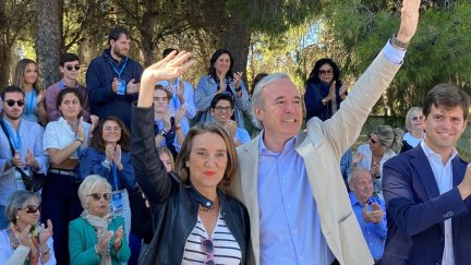 Cuca Gamarra, secretaria general PP, junto a Jorge Azcón, presidente del PP en Aragón. / PP Aragón