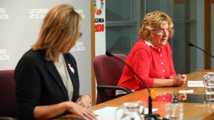 Mayte Pérez y Mariví Broto, en la rueda de prensa posterior al Consejo de Gobierno de este miércoles. / Gobierno de Aragón