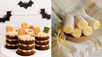 Una tarta decorada de Halloween de Mi Habitación Favorita (Zaragoza) y unos Huesitos de Santo.