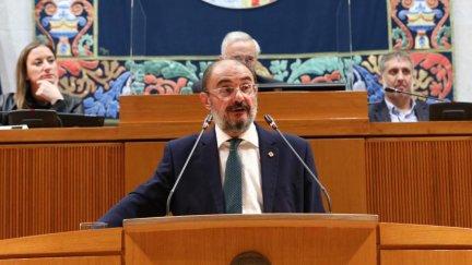 El presidente de Aragón, Javier Lambán, durante su intervención en el debate del estado de la Comunidad. (Luis Correas/ Gobierno de Aragón)
