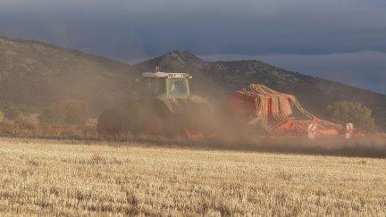 Siembra del cereal en un campo aragonés.