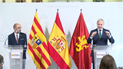 Javier Lambán, presidente de Aragón, y Jorge Azcón, alcalde de Zaragoza, en la última reunión bilateral.