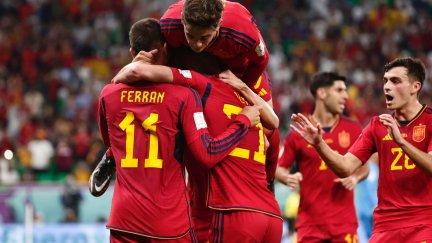 Piña de España en uno de los goles. Foto: RFEF