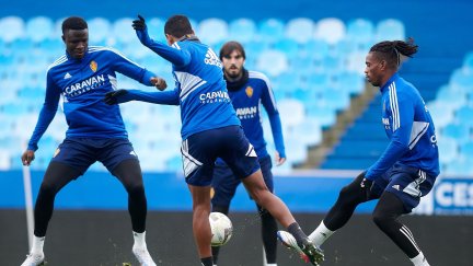 Imagen de un entrenamiento reciente en La Romareda.