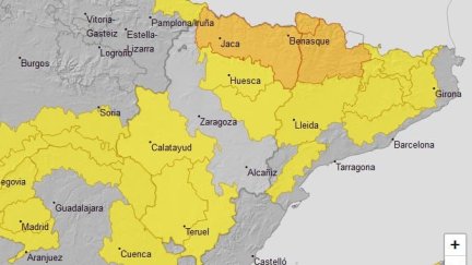 Mapa de los avisos por bajas temperaturas vigentes para el lunes. | Aemet