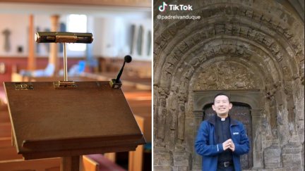 Del púlpito al padre Iván Duque, en TikTok. / Canva y TikTok.