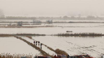 Campos anegados en Novillas (Zaragoza) en la crecida extraordinaria del río Ebro en diciembre de 2021. / Europa Press.