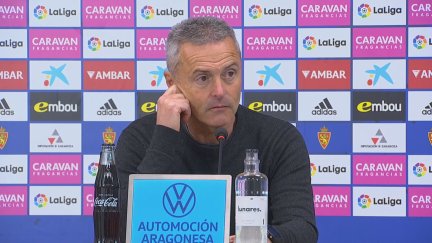 Fran Escribá, en la sala de prensa de La Romareda.
