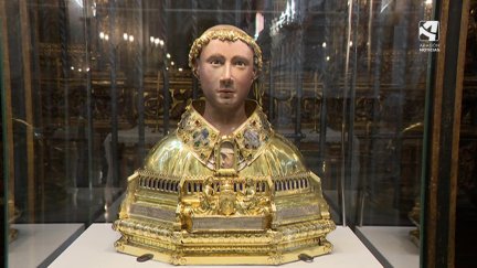 Busto restaurado de San Lorenzo en la catedral de La Seo (Zaragoza).