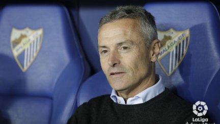 Fran Escribá, en el banquillo de La Rosaleda.