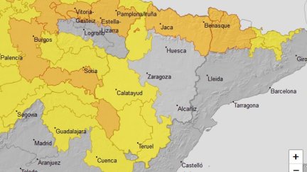 Mapa de alerta de la AEMET para este jueves en Aragón./ AEMET.