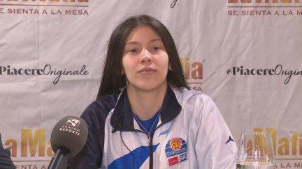 Nicol Armoa, durante la rueda de prensa. Foto: Aragón Deporte