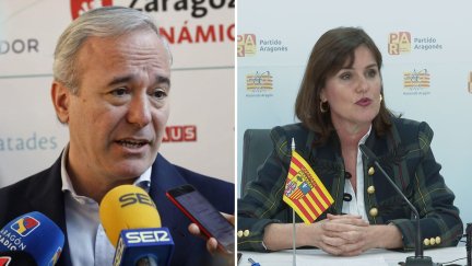 A la izquierda, Jorge Azcón, presidente del PP Aragón, y a la derecha, Elena Allué, presidenta de Aragoneses
