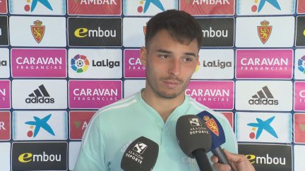 Lluis López, en la zona mixta de La Romareda.