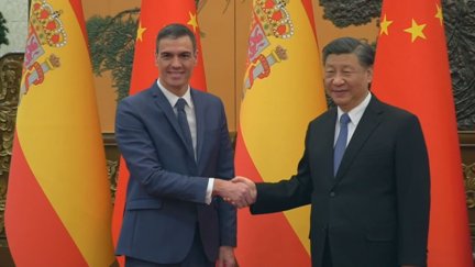 Pedro Sánchez, recibido por su homólogo chino, Xi Jinping.