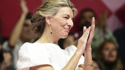 Yolanda Díaz durante la presentación este domingo de su candidatura de Sumar. / Efe