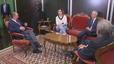Lambán, Díaz y Mayoral durante la reunión