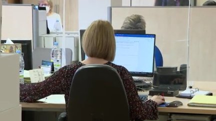 Funcionarios aragoneses trabajan frente al ordenador.