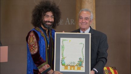 El violinista Ara Malikian en el acto de entrega de la Medalla de las Cortes de Aragón, este domingo.