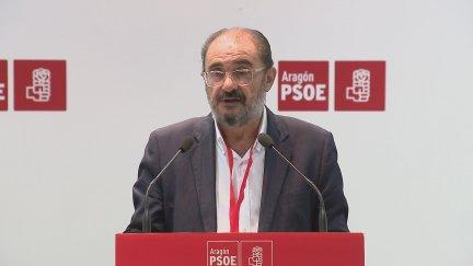 Javier Lambán durante una de sus últimas comparecencias en la sede del PSOE Aragón.