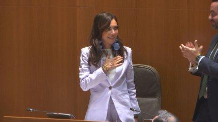 Marta Fernández, presidenta de las Cortes de Aragón, tras ser elegida por la Cámara.