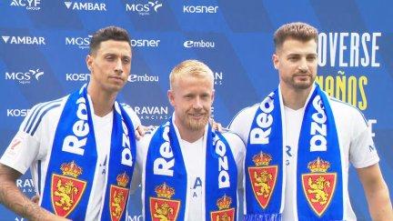 Maikel Mesa, Quentin Lecoeuche y Sinan Bakis, en La Romareda.