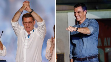 Núñez Feijóo y Pedro Sánchez, este domingo, tras conocer los resultados del 23J. / Efe