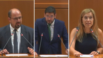 Alberto Izquierdo, Alejandro Nolasco y Ana Alós este jueves en sus intervenciones en las Cortes de Aragón.