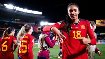 Salma Paralluelo celebra el 1-0 en el España-Suecia de semifinales del Mundial. / PABLO GARCIA / RFEF