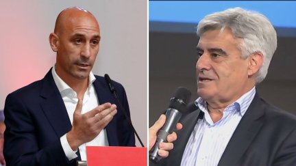 Luis Rubiales en la asamblea de la RFEF este viernes y Pedro Rocha en una imagen de archivo.