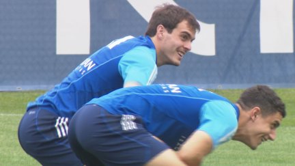 Francho, durante la sesión de entrenamiento del jueves. Foto: Aragón Deporte