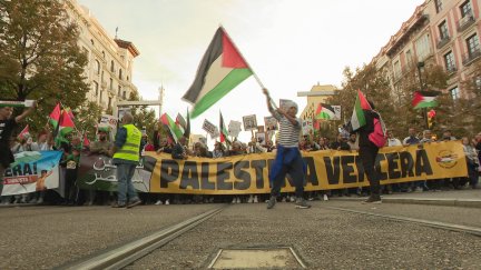 Cientos de personas se manifiestan en Zaragoza en apoyo al pueblo palestino.