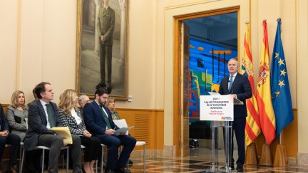 El presidente de Aragón este lunes en el edificio Pignatelli. / Gobierno de Aragón. Fabián Simón